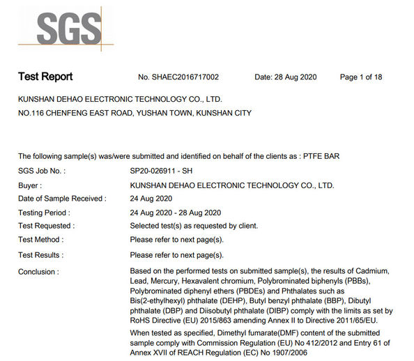 China Kunshan Dehao Electronic Technology Co., Ltd Certificações
